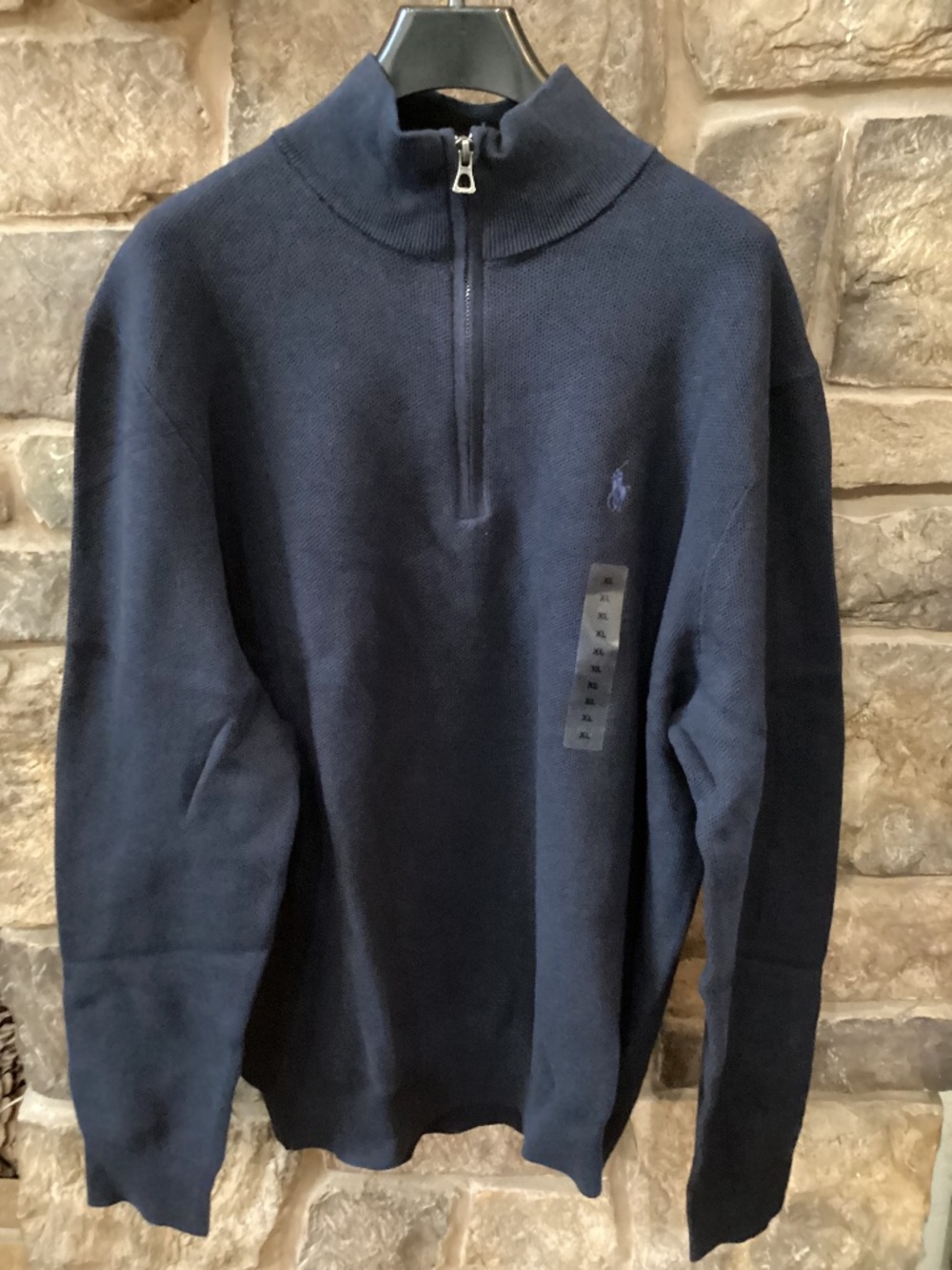 Polo Ralph Lauren Men's Mesh Knit Cotton Quarter Zip Sweater XL Navy Heather NWT